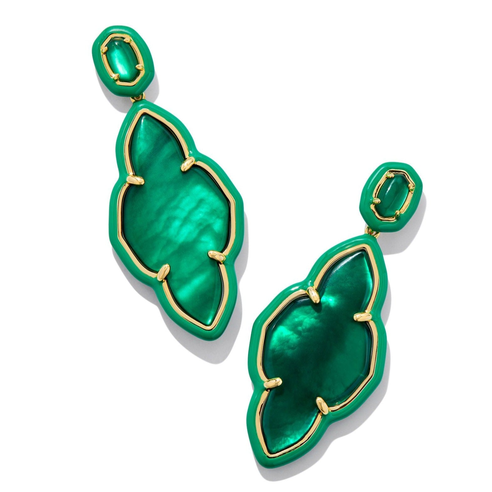 Kendra Scott | Abbie Gold Enamel Frame Statement Earrings in Emerald Illusion