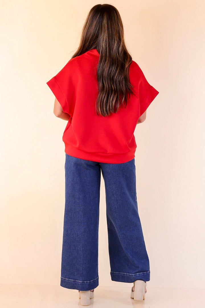 Top Priority Half Zip Collared Scuba Top in Red