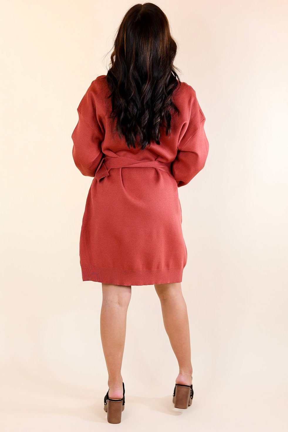 Luxurious Life Sweater Dress with Belt in Rust Red