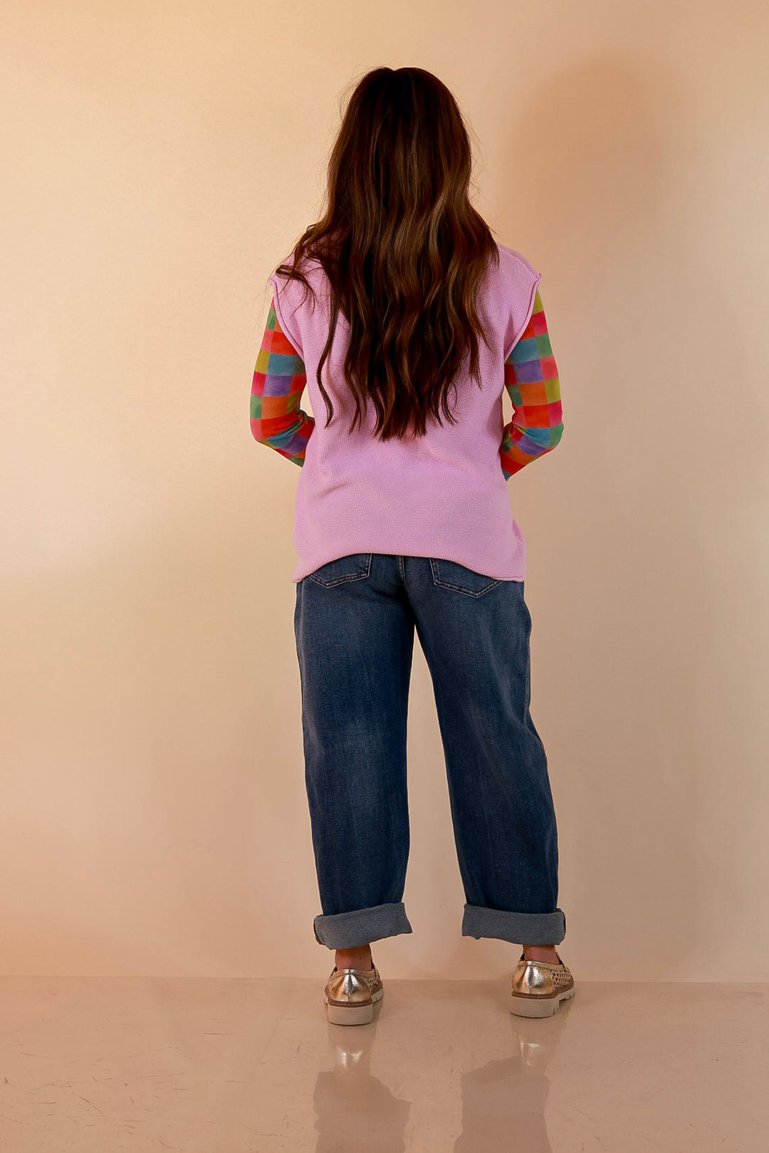 Always a Favorite Crew Neck Front Seam Sweater Knit Top in Baby Pink