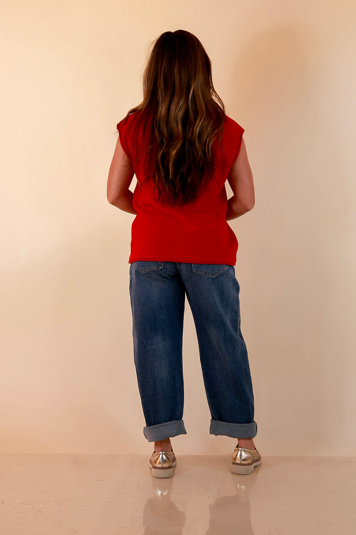 Always a Favorite Crew Neck Front Seam Sweater Knit Top in Red