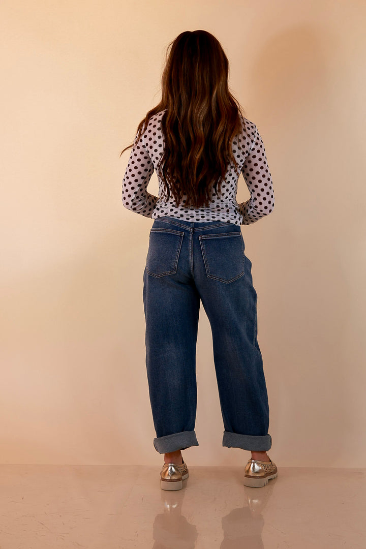 The Essential Layer Black Polka Dot Print Sheer Mesh Long Sleeve Top in White