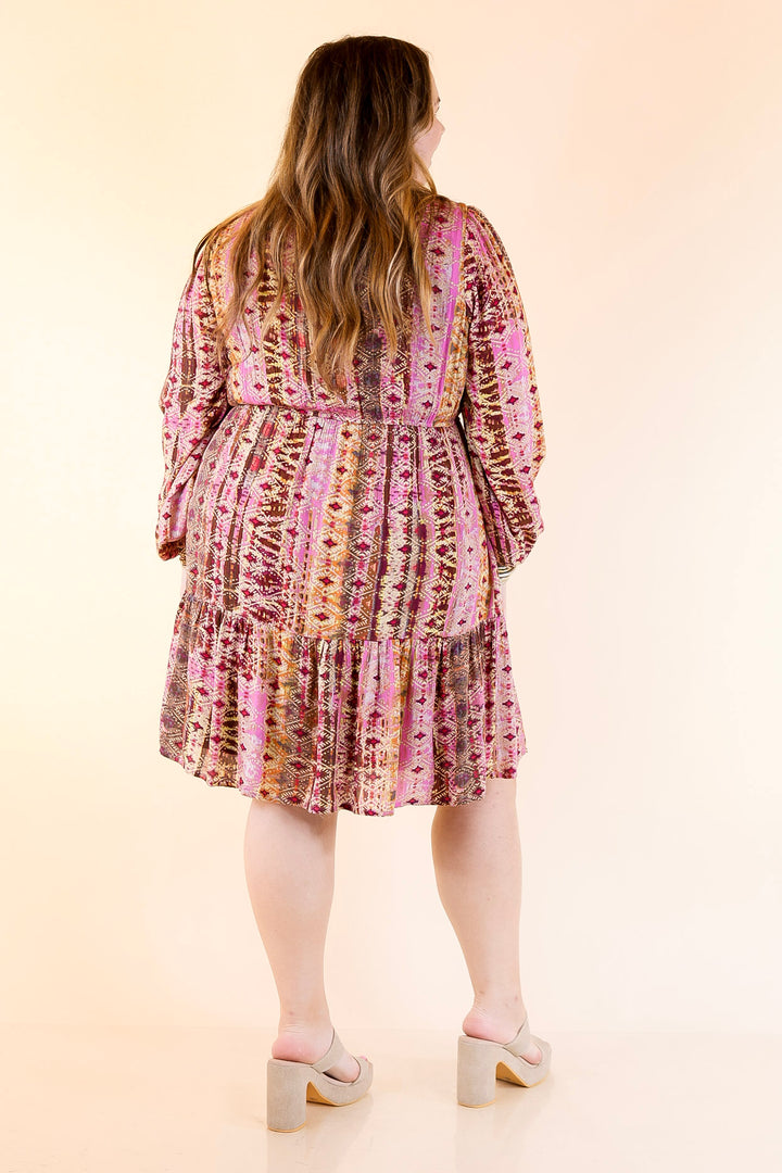 Sweetest Anticipation Long Sleeve Dress with Tiered Hem in Brown Multi