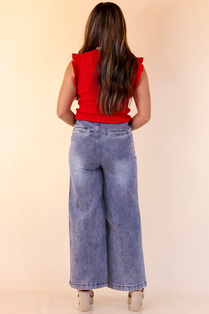 Flirty Frill Scoop Neck Top with Ruffle Sleeves in Red