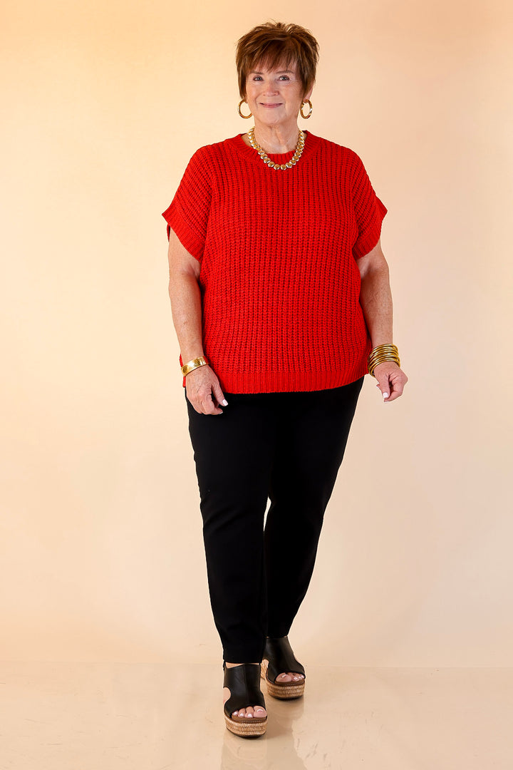 Tried and True Short Sleeve Oversized Knit Sweater in Red