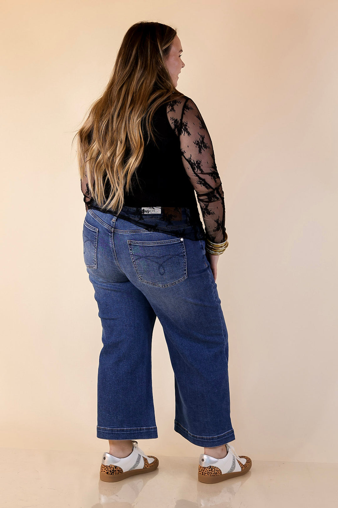 Daringly Delicate Sheer Mock Neck Long Sleeve Lace Top in Black