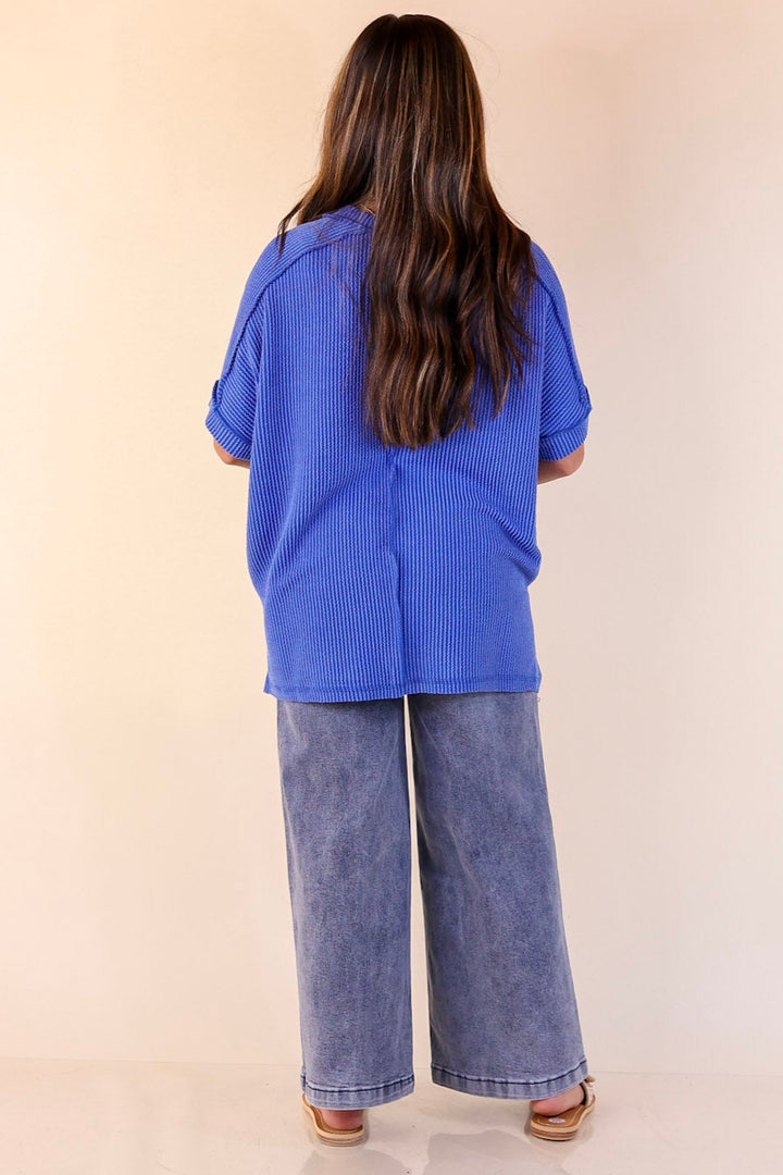 Daily Perfection Scoop Neck Short Sleeve Ribbed Top in Royal Blue