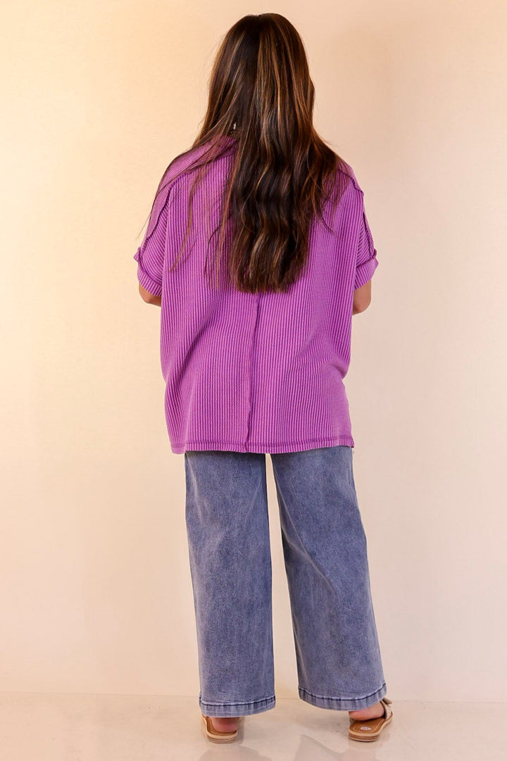 Daily Perfection Scoop Neck Short Sleeve Ribbed Top in Purple