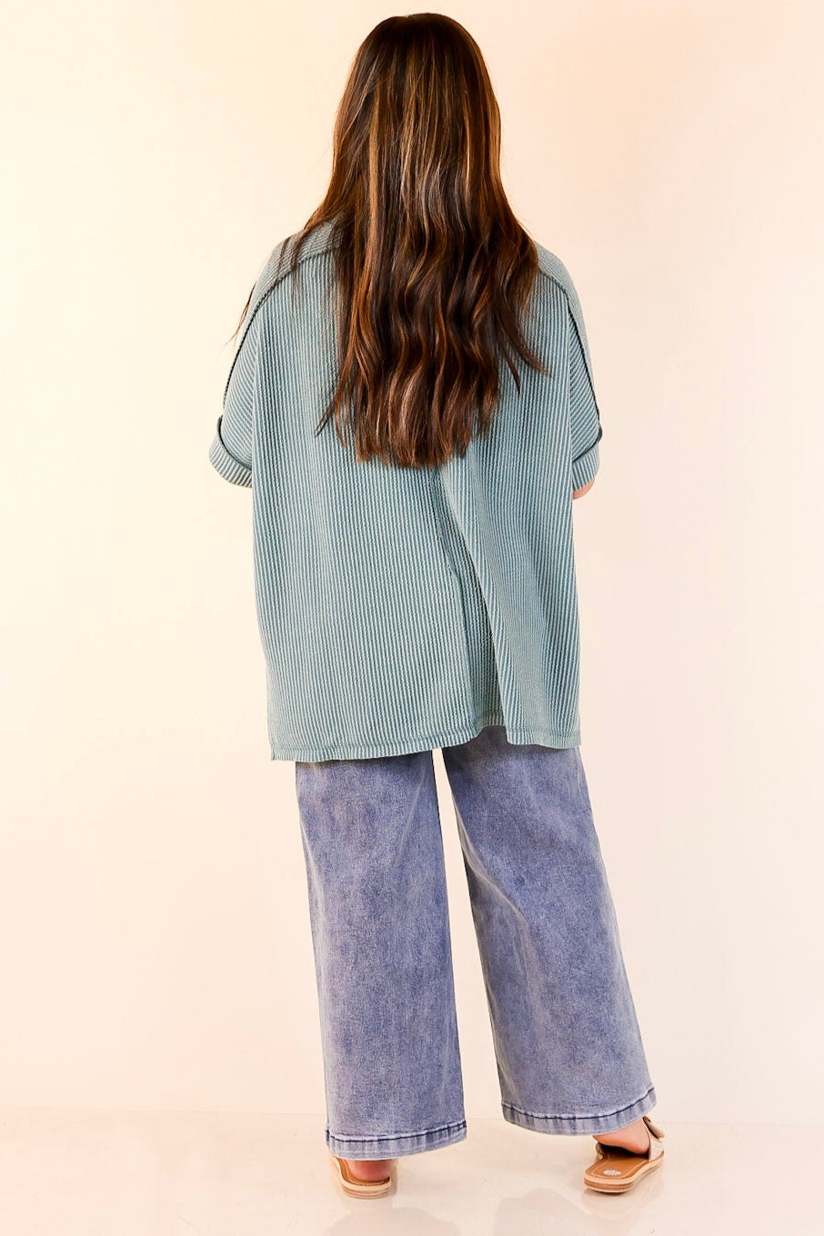 Daily Perfection Scoop Neck Short Sleeve Ribbed Top in Jade Green