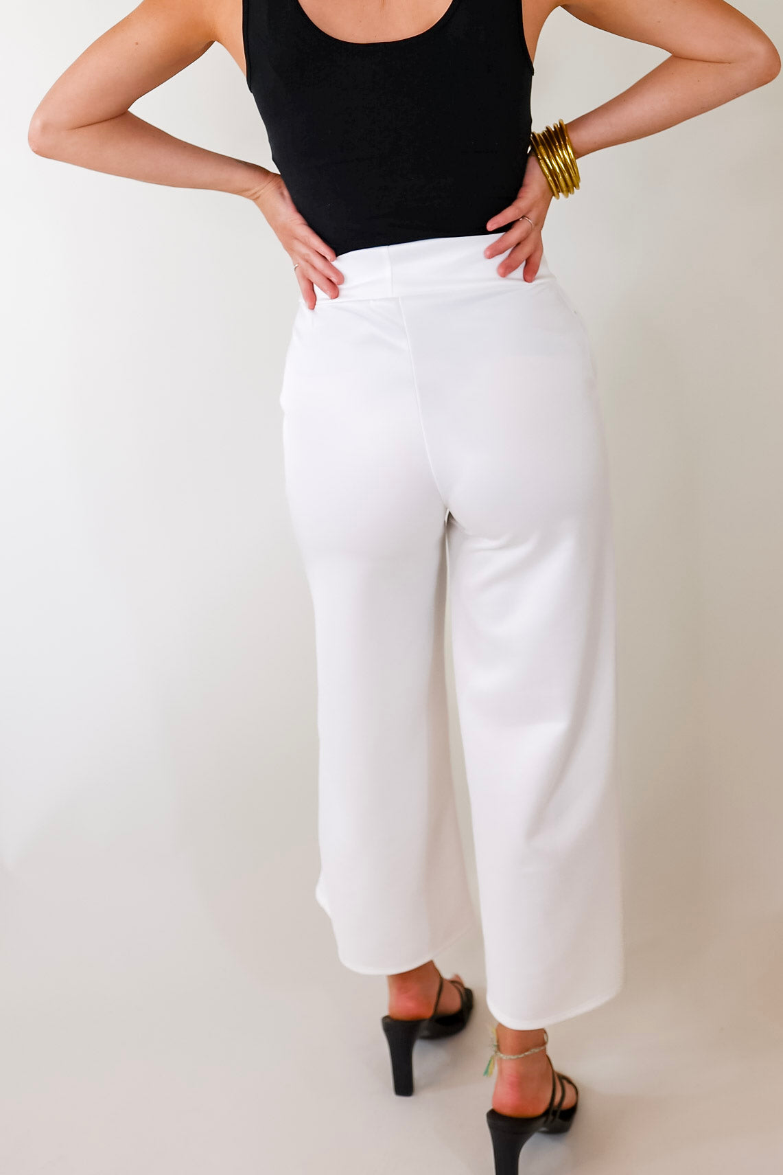 Ivory Straight Leg Pleated Comfort Pants detail view