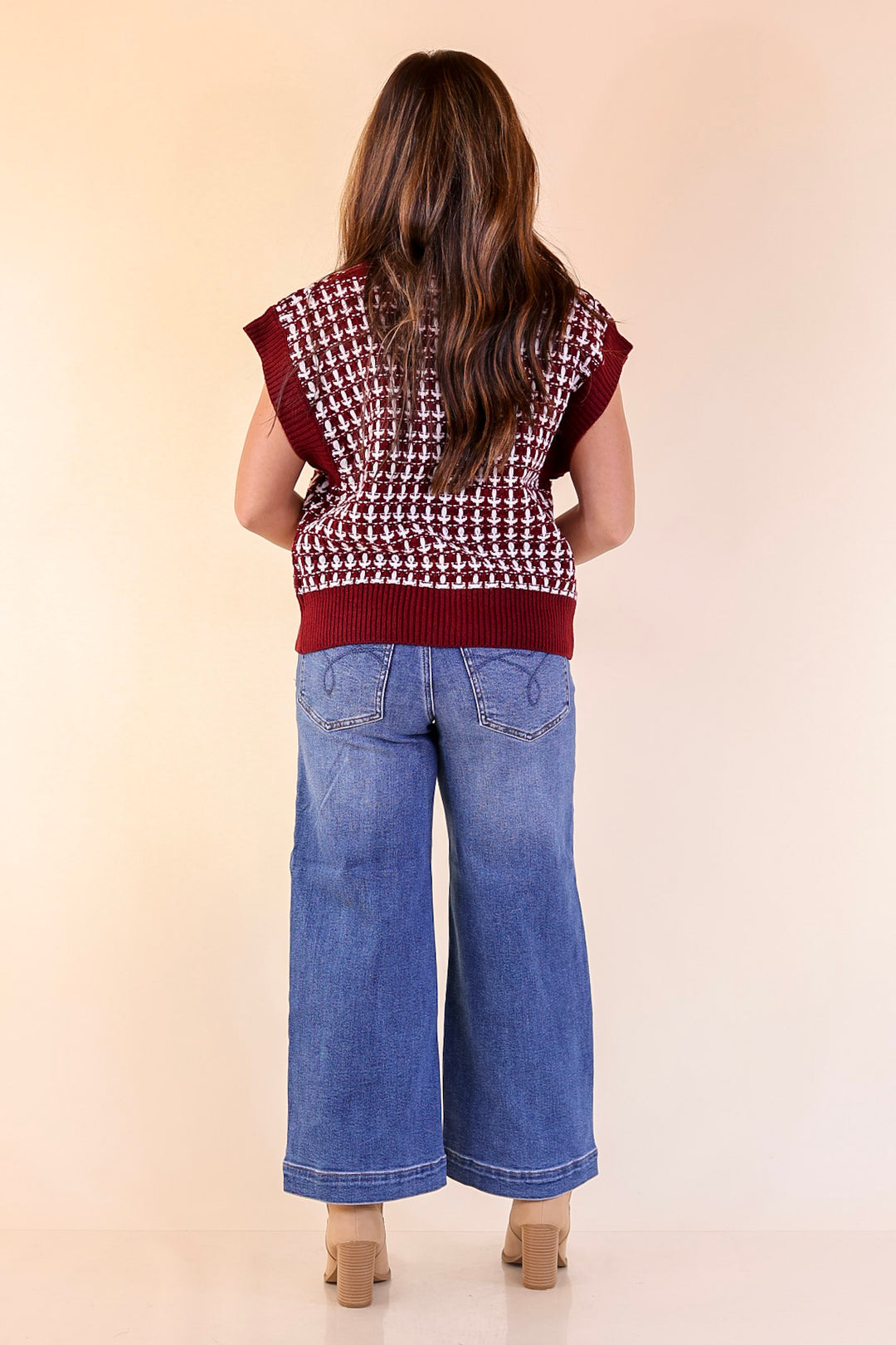 Statement Maker Button Front Large Tweed Sweater Vest in Maroon