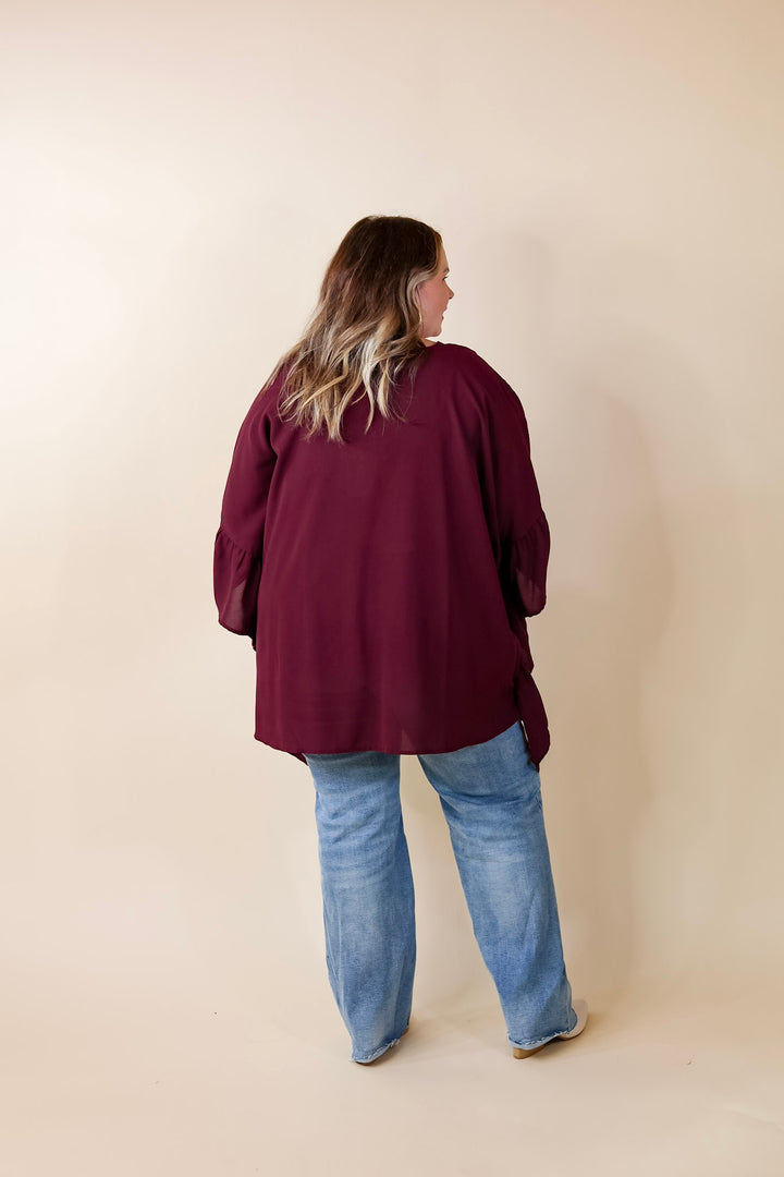 Secret Strength Ruffle Detail Poncho Top in Maroon - Giddy Up Glamour Boutique