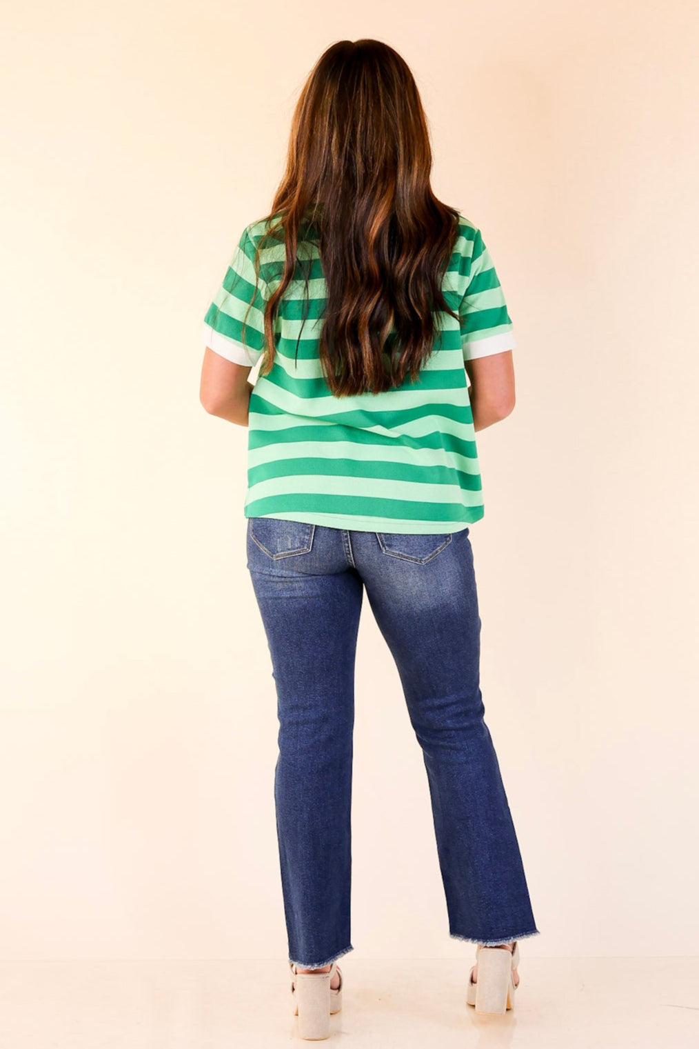 Statement in Stripes Short Sleeve Collared Shirt with Stripes in Green