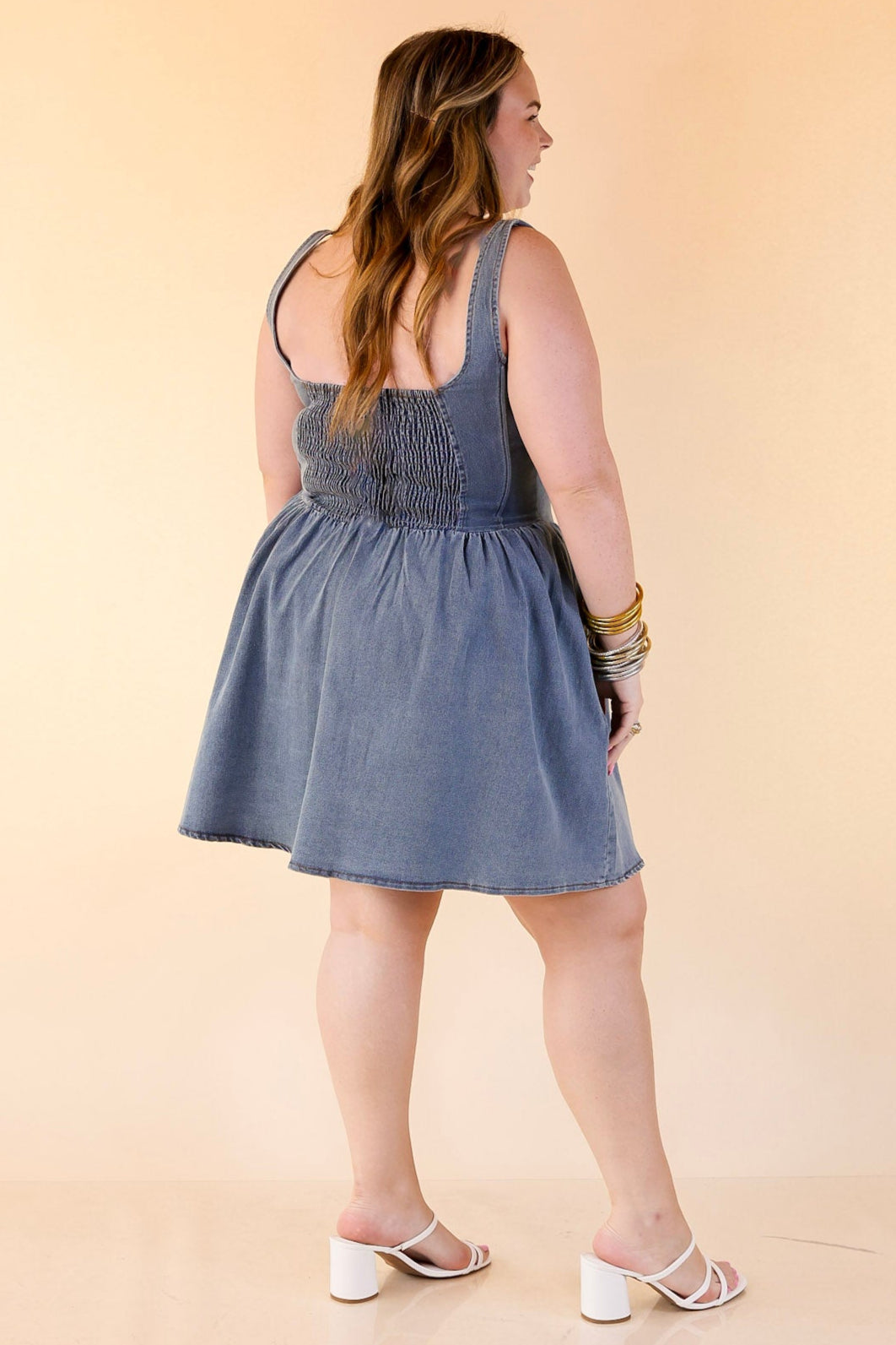 Flirt Factor Corset Denim Dress with Smoked Back in Denim