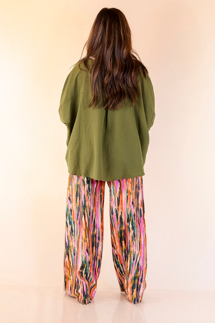 Garden Gypsy Satin Pants with a Tie in Orchid Purple Mix