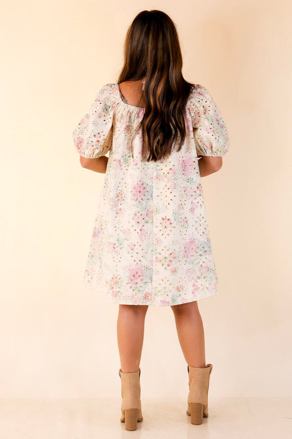 Effortlessly Yours Eyelet Lace Floral Dress in Pink and Green