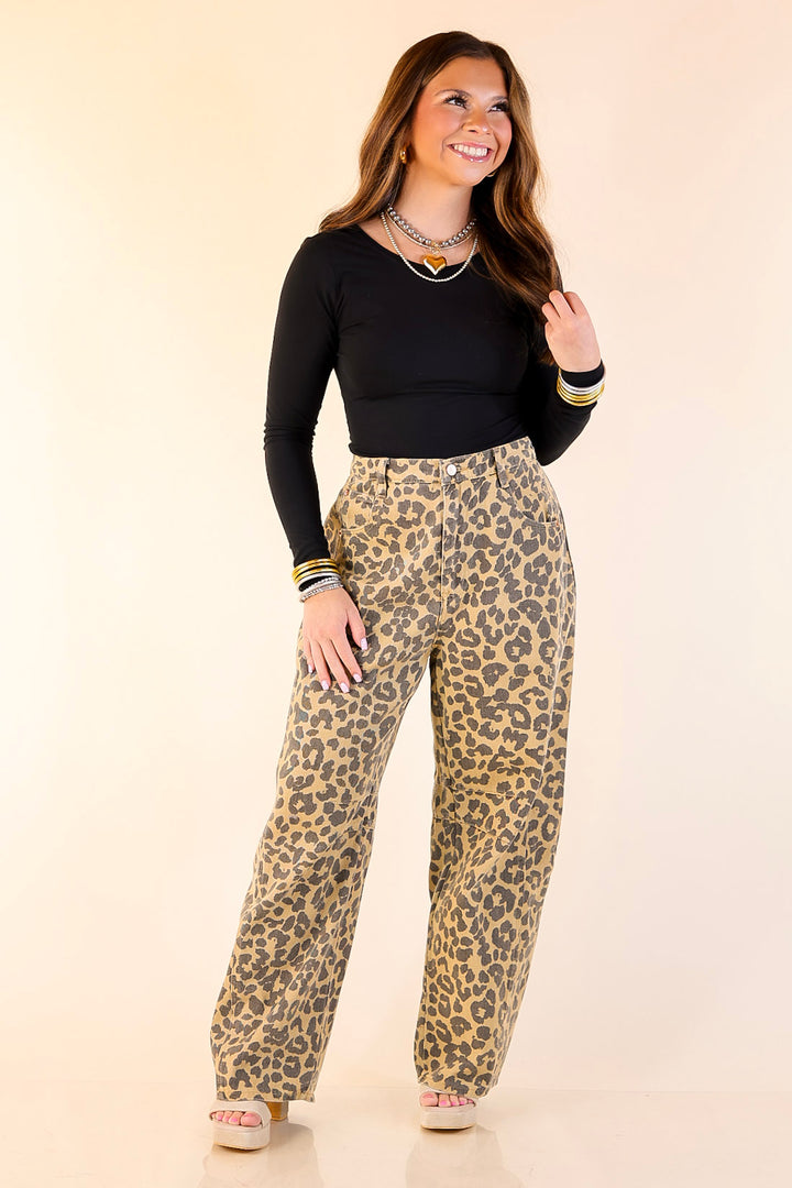 Confidently Cool Wide Leg Barrel Denim Jean in Leopard Print