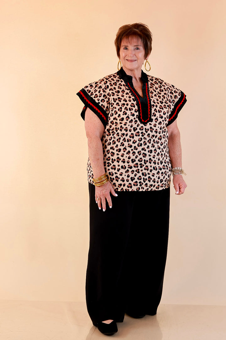 Simply Southern | Unapologetically Wild Leopard Print Contrast Trim with Velvet Details in Tan, Black and Red