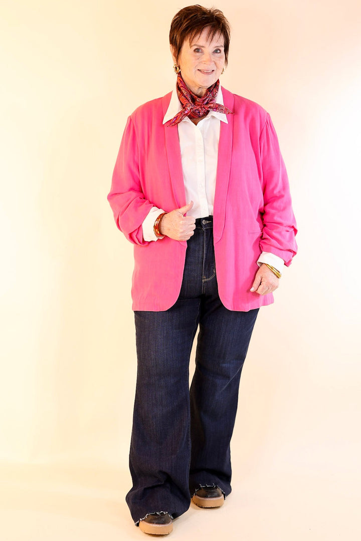 Promise Me Open Front Linen Blazer in Hot Pink