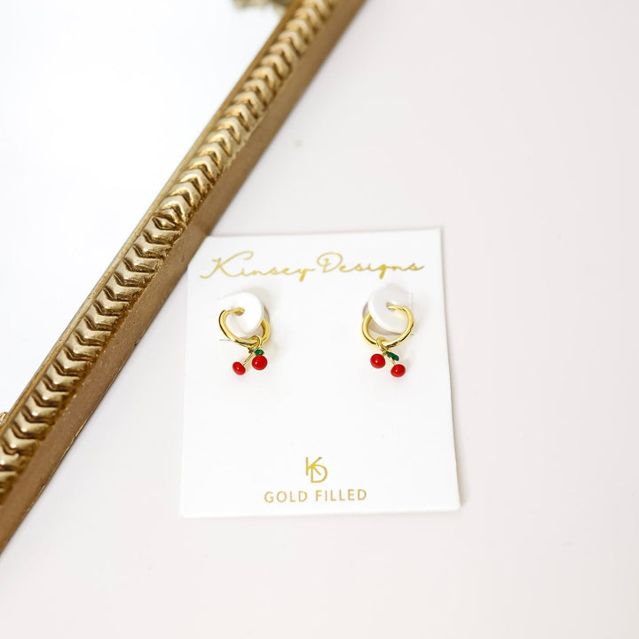 Kinsey Designs | Cherry Huggies Earrings in Gold