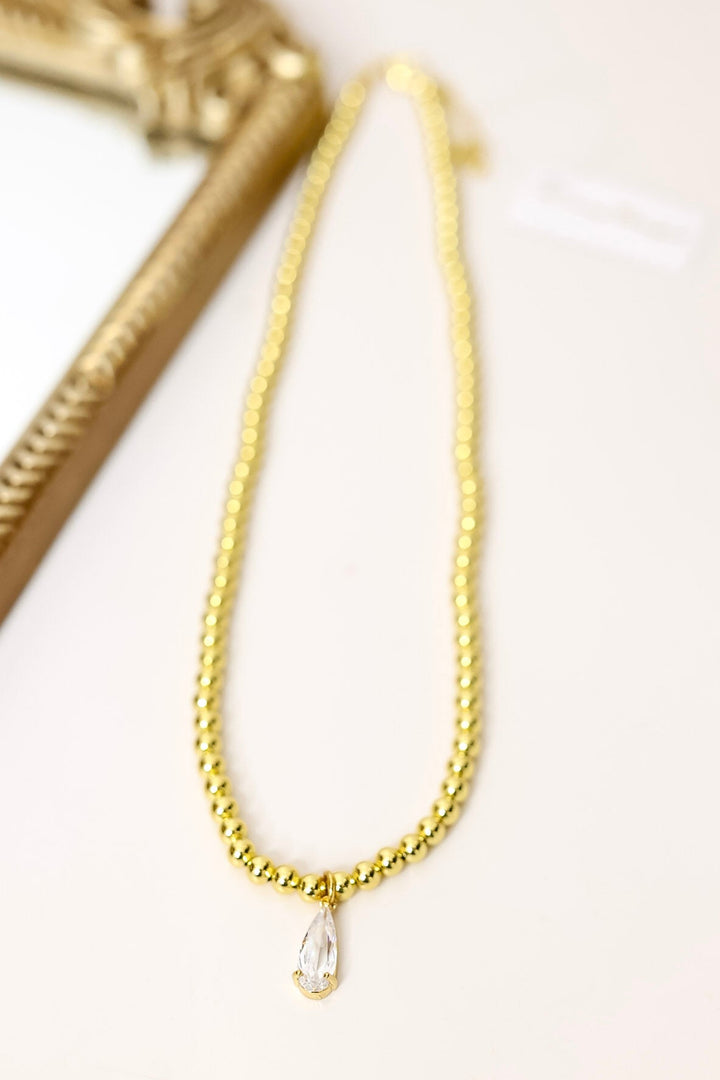 Kinsey Design | Penn Beaded Teardrop Pendant Necklace in Gold