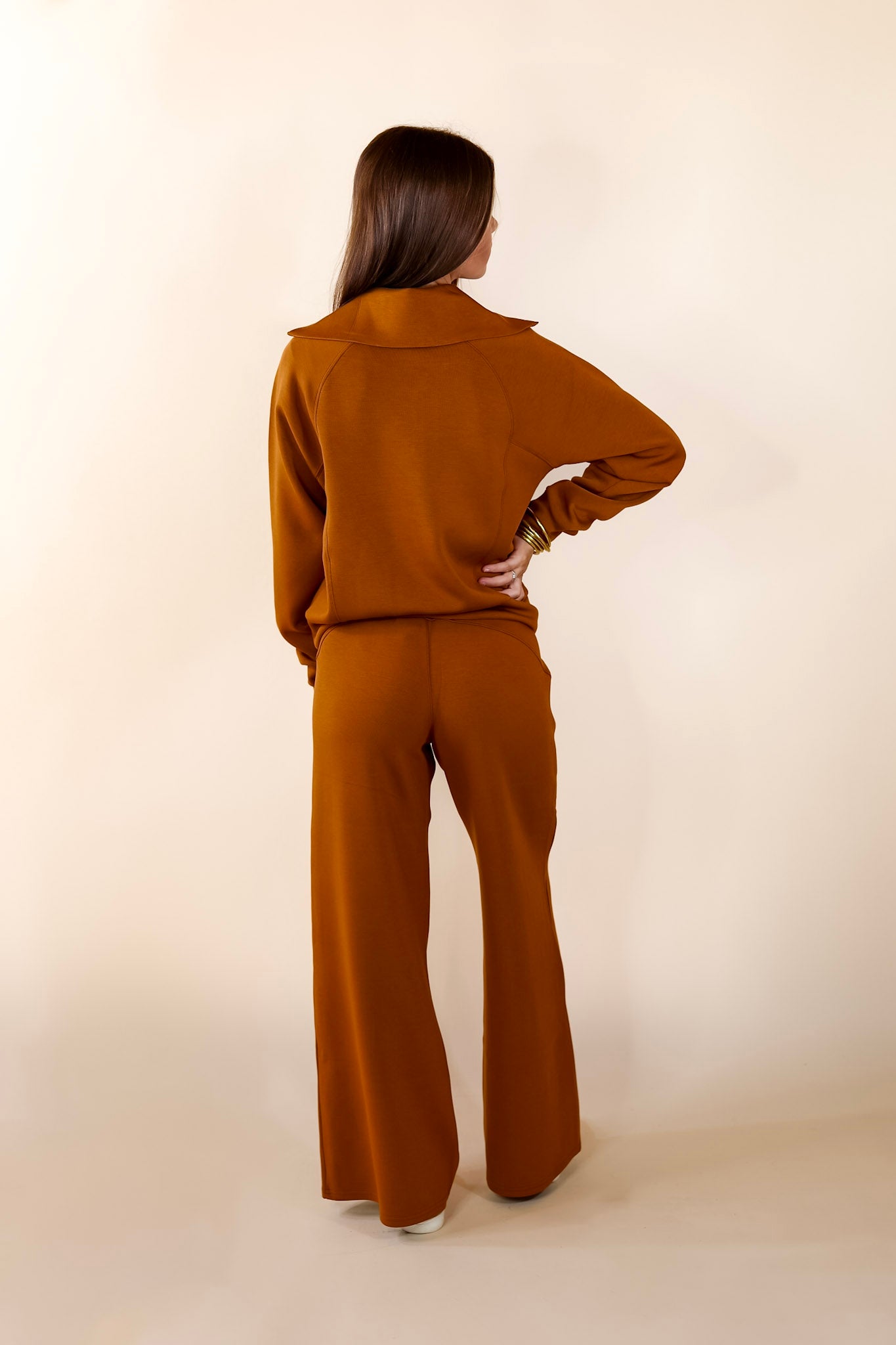 SPANX | AirEssentials Half Zip Sweatshirt in Butterscotch Brown - Giddy Up Glamour Boutique