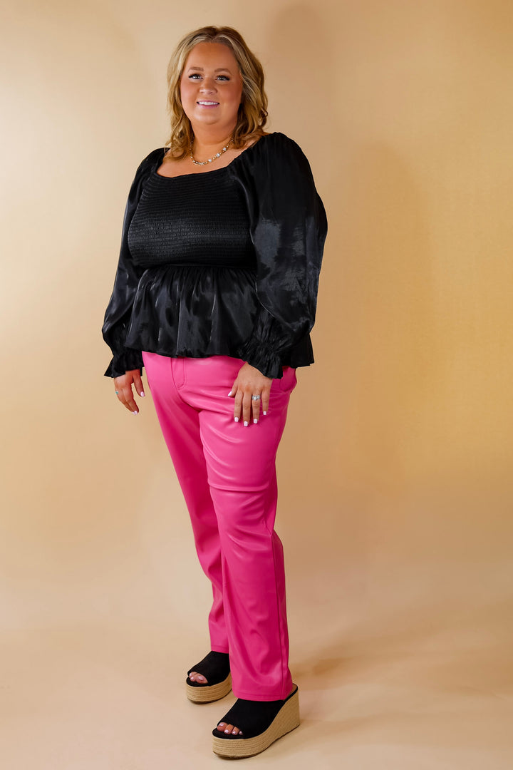 Perfect Vision Smocked Long Sleeve Top in Black - Giddy Up Glamour Boutique