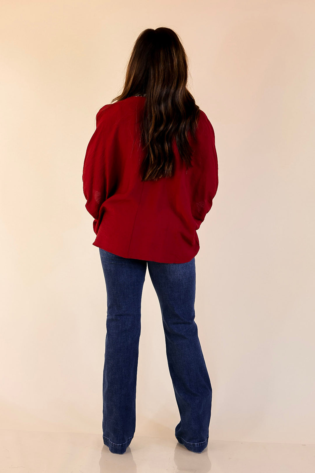 Naturally Stylish Leopard Print Trim Poncho Top in Maroon