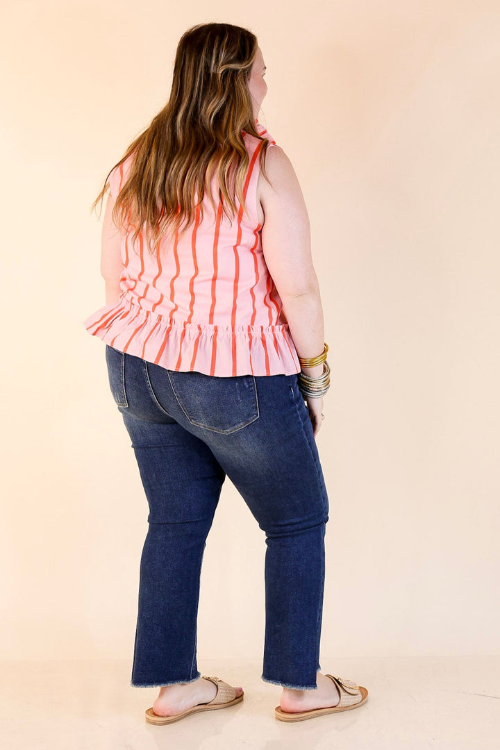 Bow Babe Striped Self Tie Peplum Blouse in Pink