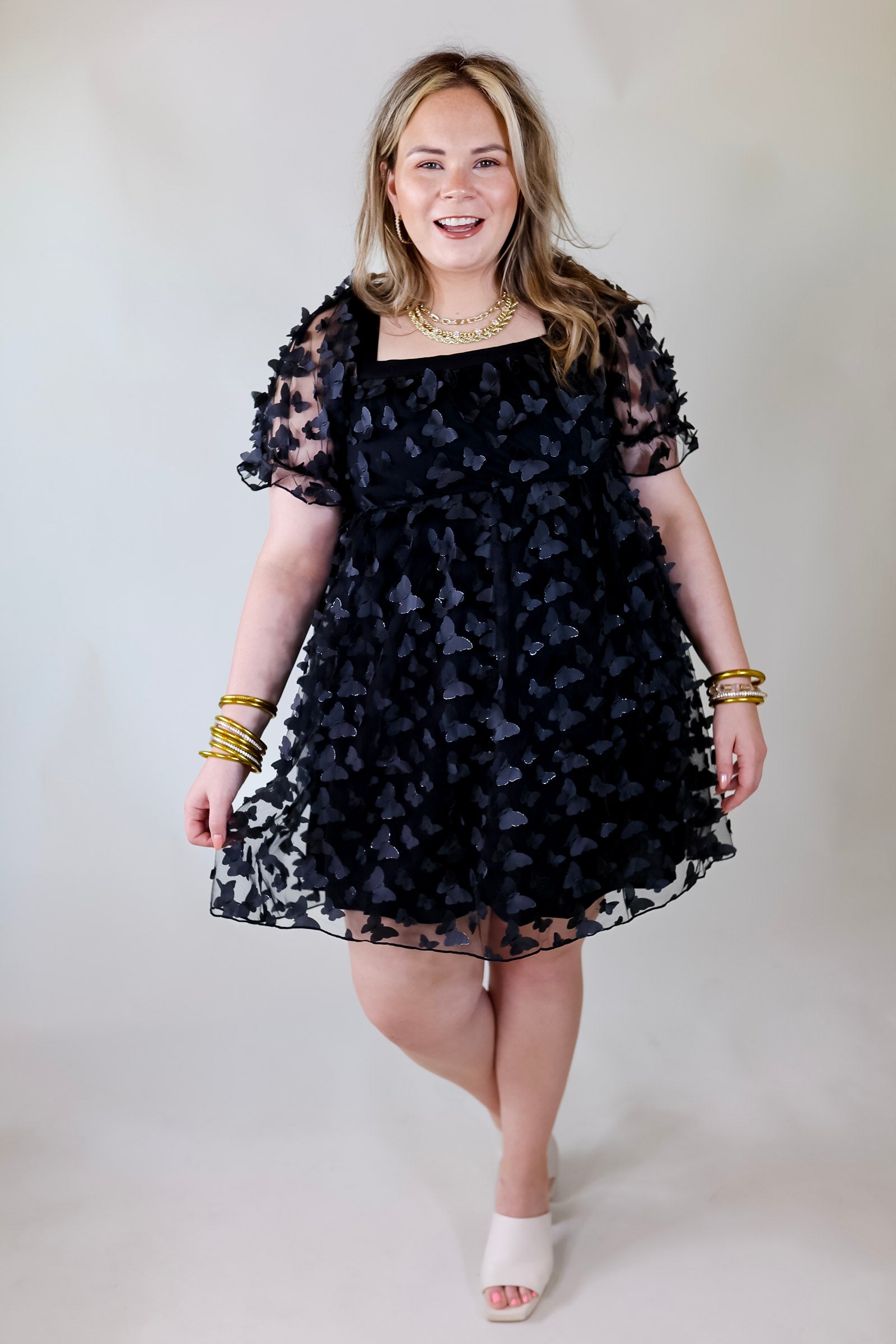 Sweetest Rush Butterfly Print Babydoll Dress in Black - Giddy Up Glamour Boutique