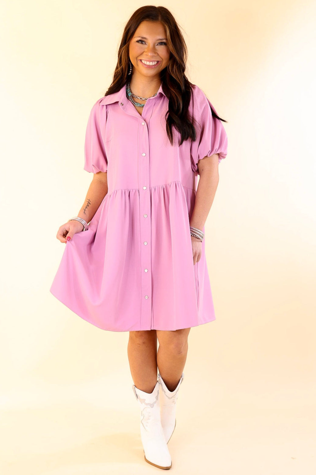 Dusty Pink Button Up Babydoll Dress S Dusty Pink Button Up Babydoll Dress S