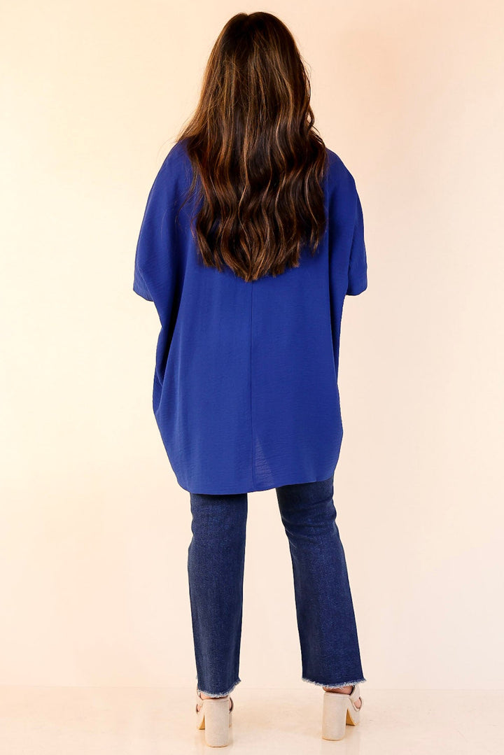 Classically Chic Short Sleeve V Neck Top in Navy