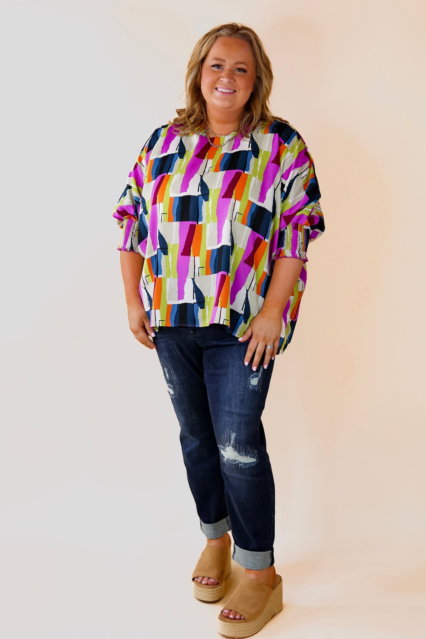 Museum Bound Abstract Print Top in Purple and Navy - Giddy Up Glamour Boutique