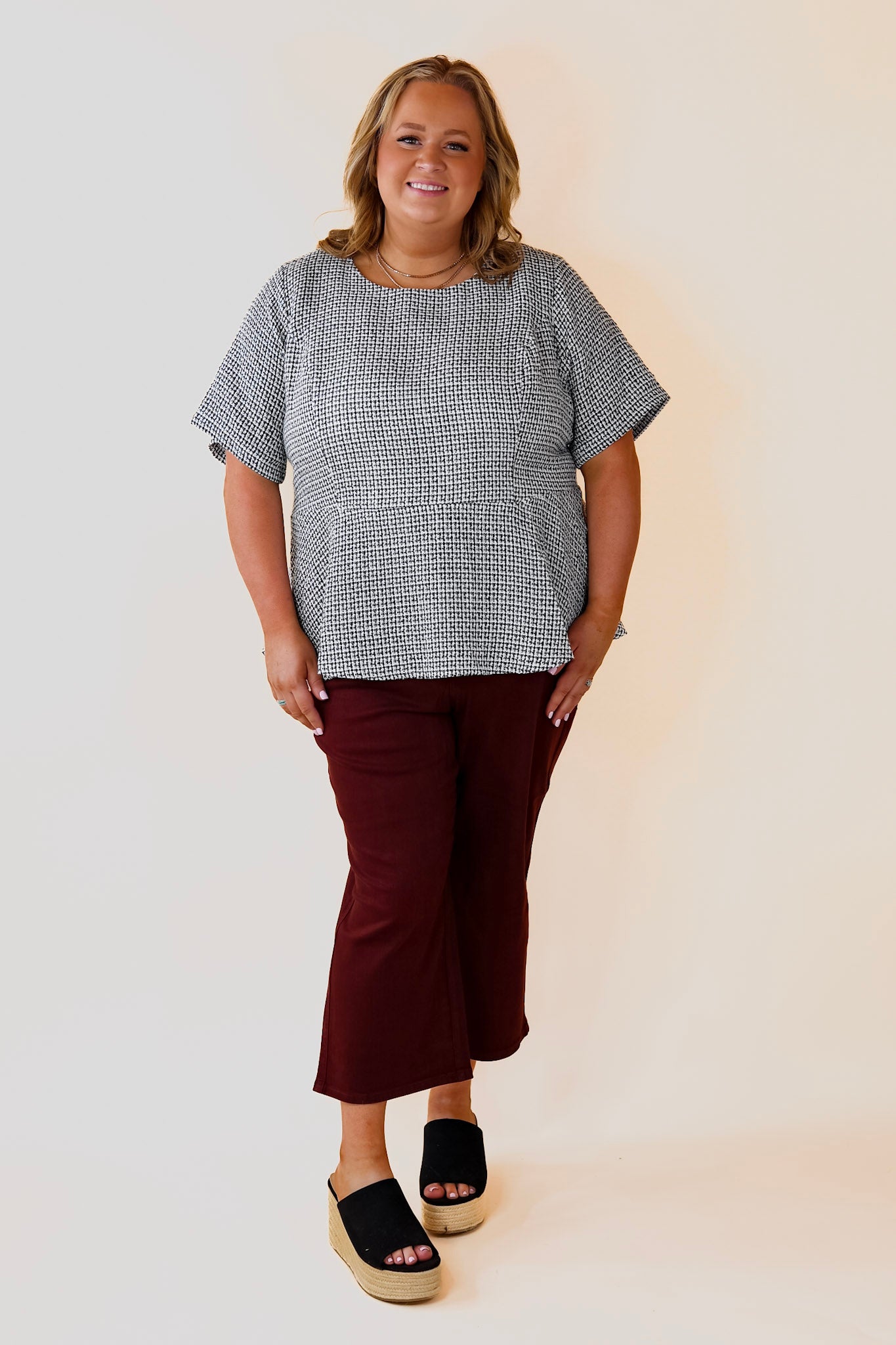 Vol.1 Check Tweed Peplum Top Shipping in early September