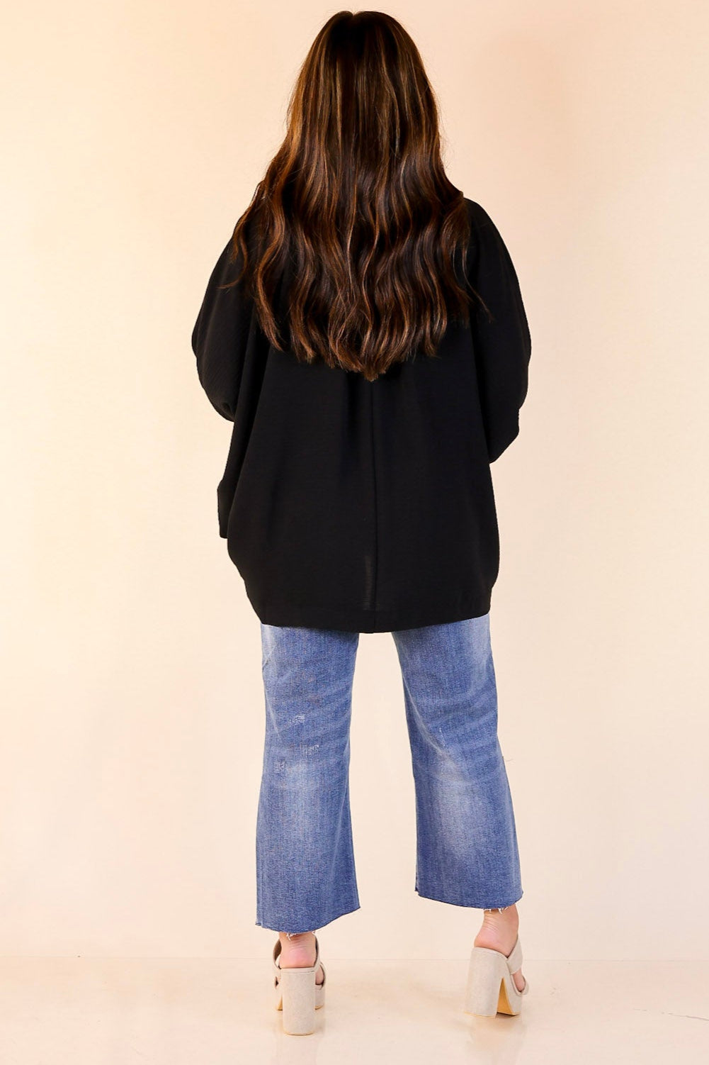 Spoken In Style Collared Blouse with Smoked Sleeve Band in Black