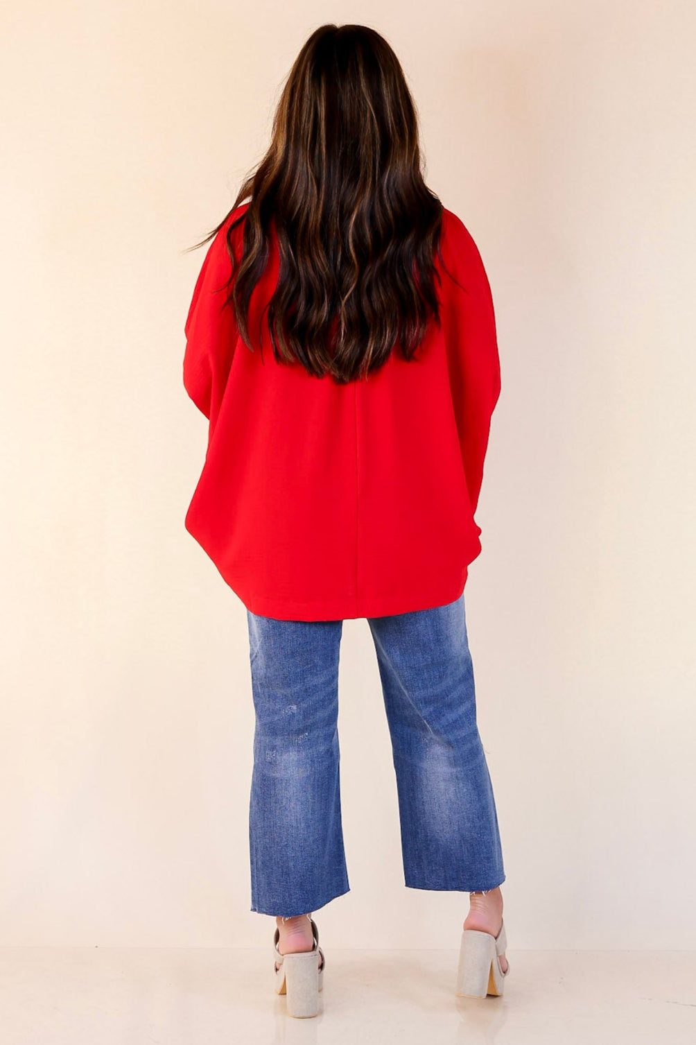 Spoken In Style Collared Blouse with Smoked Sleeve Band in Ruby