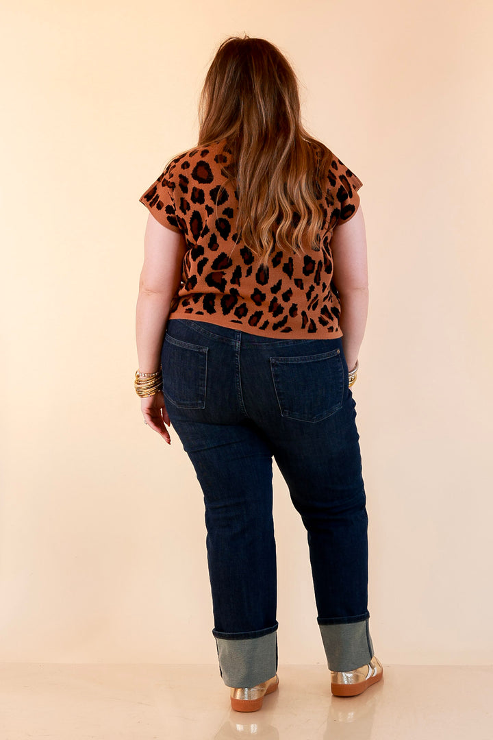 Natural Instinct Leopard Print V-Neck Sweater Knit Top in Camel and Black