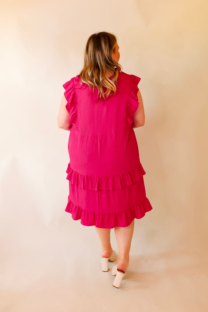 Dreaming Bigger Ruffle Detail Midi Dress in Pink - Giddy Up Glamour Boutique