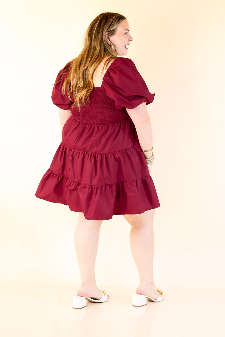 Trust Me Balloon Sleeve Dress in Maroon