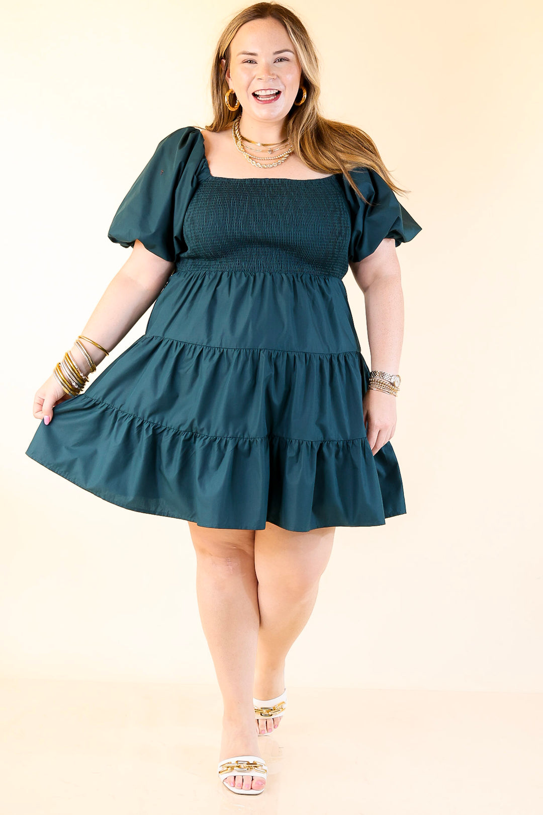 Trust Me Balloon Sleeve Dress in Teal Blue
