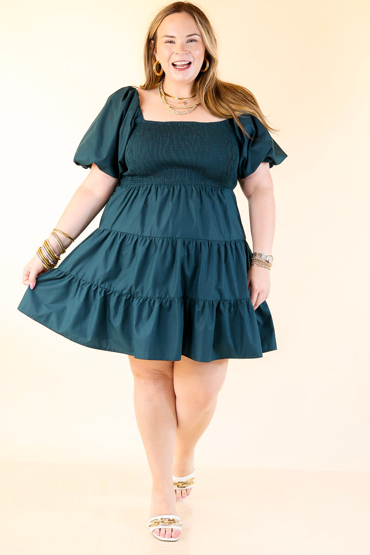Trust Me Balloon Sleeve Dress in Teal Blue