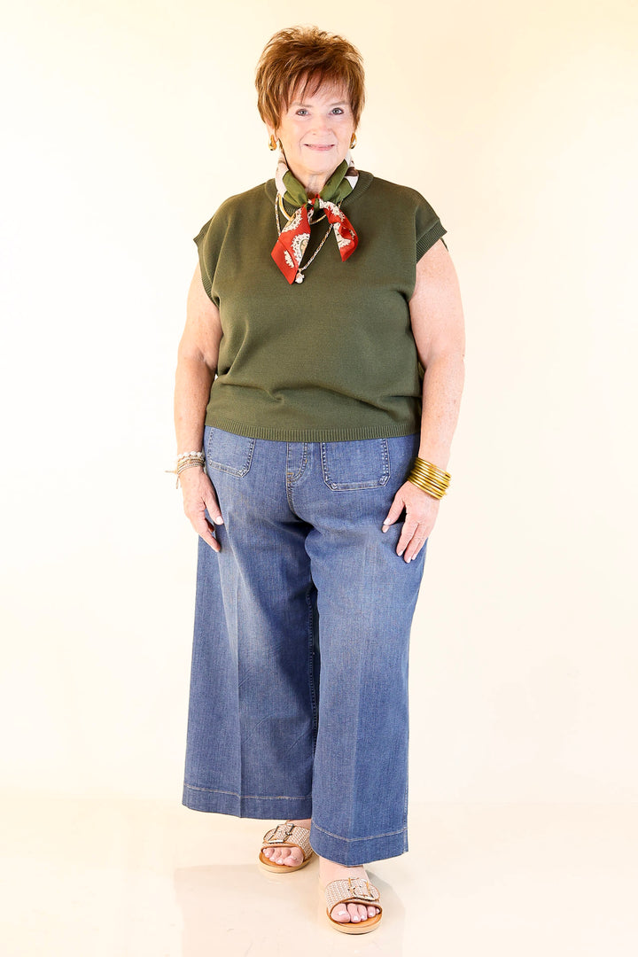 Effortlessly Yours Short Sleeve Crew Neck Sweater in Dark Olive Green