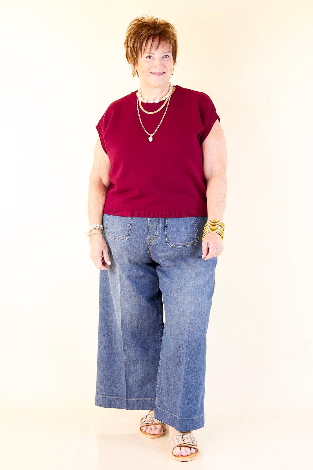 Effortlessly Yours Short Sleeve Crew Neck Sweater in Maroon