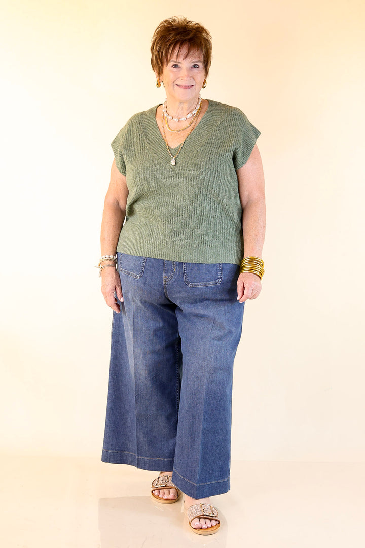 Fall For You Textured V-Neck Oversized Knit Sweater Vest Top in Olive Green