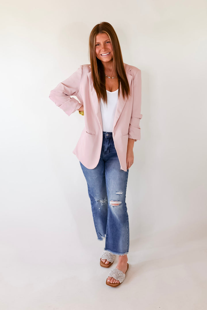 No Bad Angle Blazer With Pockets in Blush Pink - Giddy Up Glamour Boutique