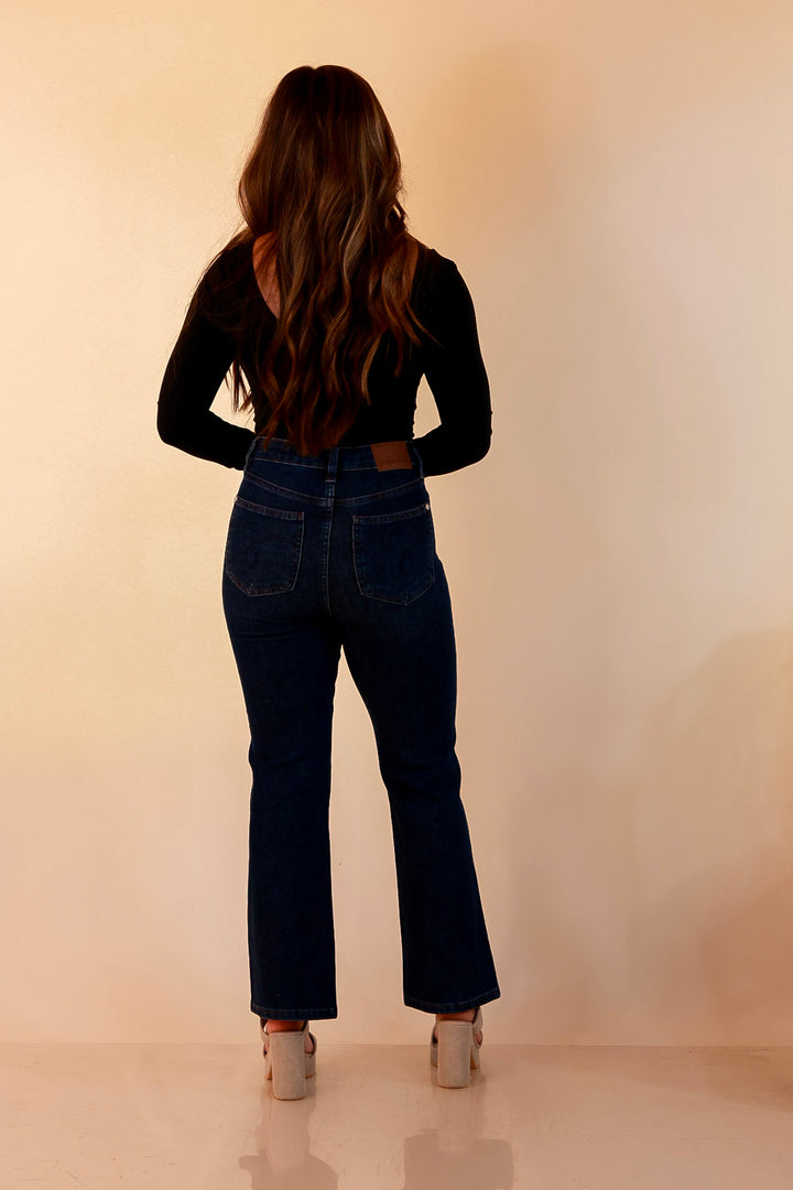 Judy Blue | Kick it Classic Tummy Control Cropped Kick Flare Jean in Dark Rustic Indigo Wash