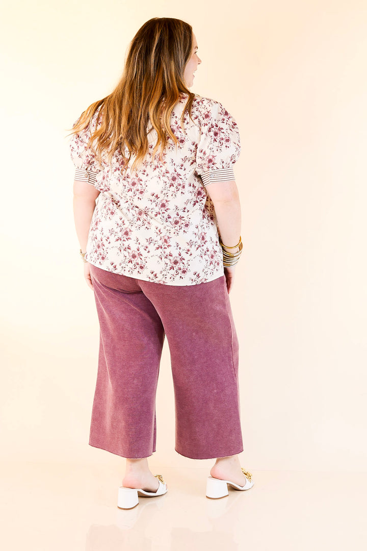 Cozy Girl Cropped Acid Washed Drawstring Pant in Maroon