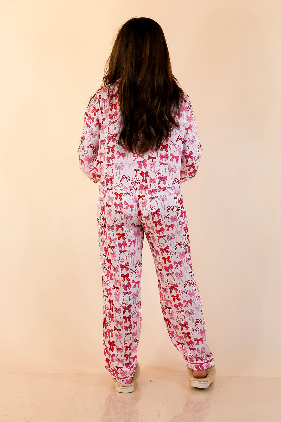 Simply Southern | Sweet Slumber Matching PJ Satin Set with Pink Bow Detailing in Ivory