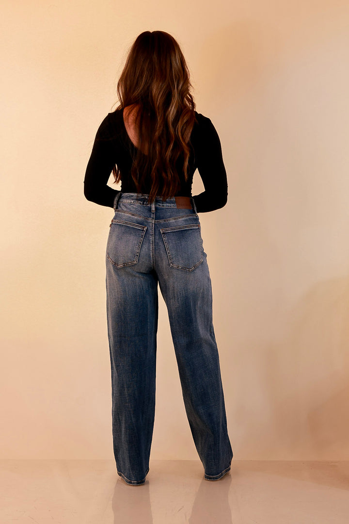 Judy Blue | Blue Jean State of Mind Baggy Vintage Wide Straight Leg Wilhelmina Jeans in Medium Vintage Wash