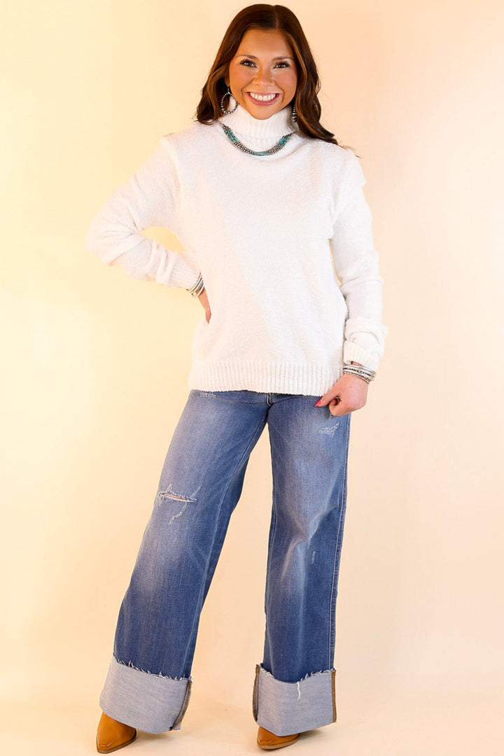 Cozy Couture Long Sleeve Turtleneck Sweater in Off White